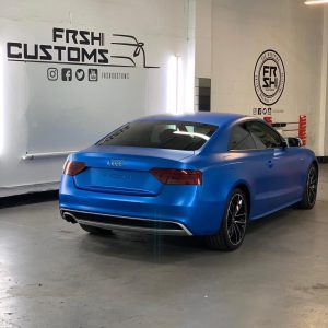 Audi A5 satin blue chrome wrap. Rear view